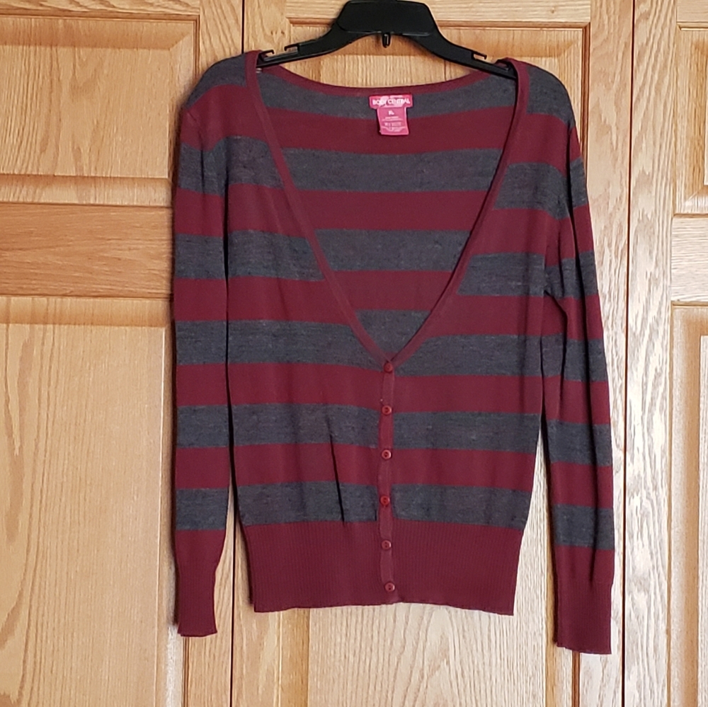 Body Central Gray/Red Striped Sweater